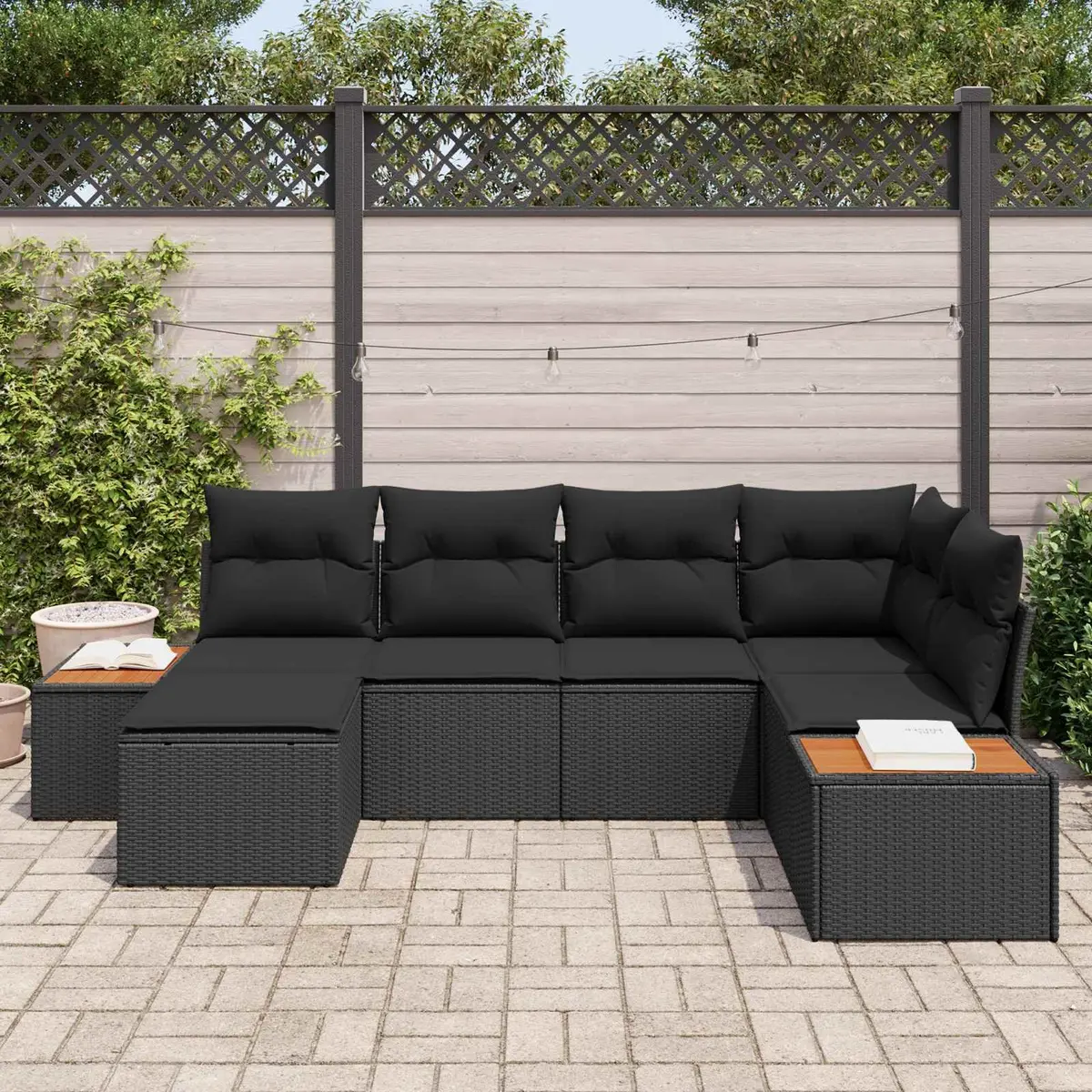 Outdoor Garden Sofa Set Modular Black Poly Rattan 7 Piece