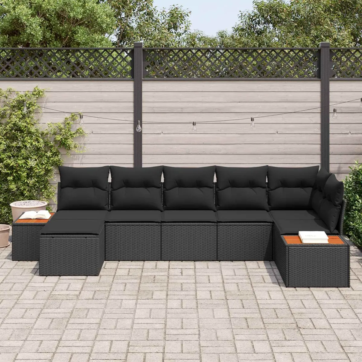 Modular Garden Sofa Set 8 Piece Outdoor Seating Black Poly Rattan with Cushions