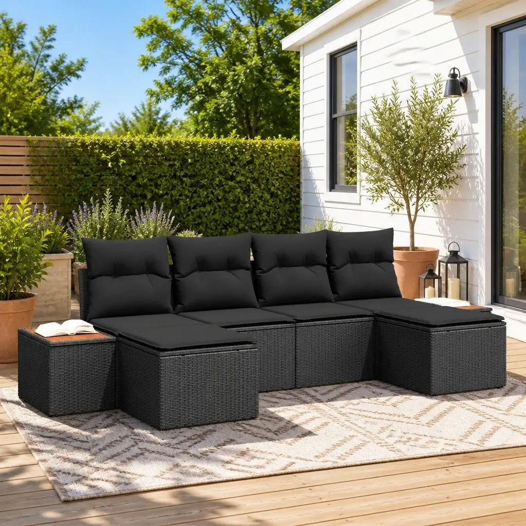 Outdoor Garden Sofa Set Modular Black Poly Rattan 6 Piece