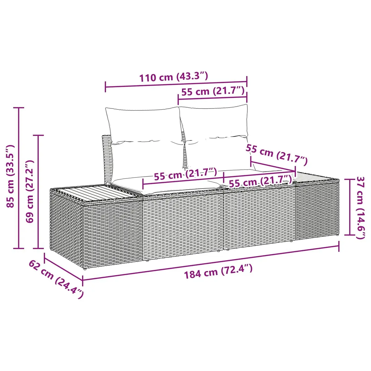 Outdoor Garden Sofa Set Modular Black Poly Rattan 6 Piece