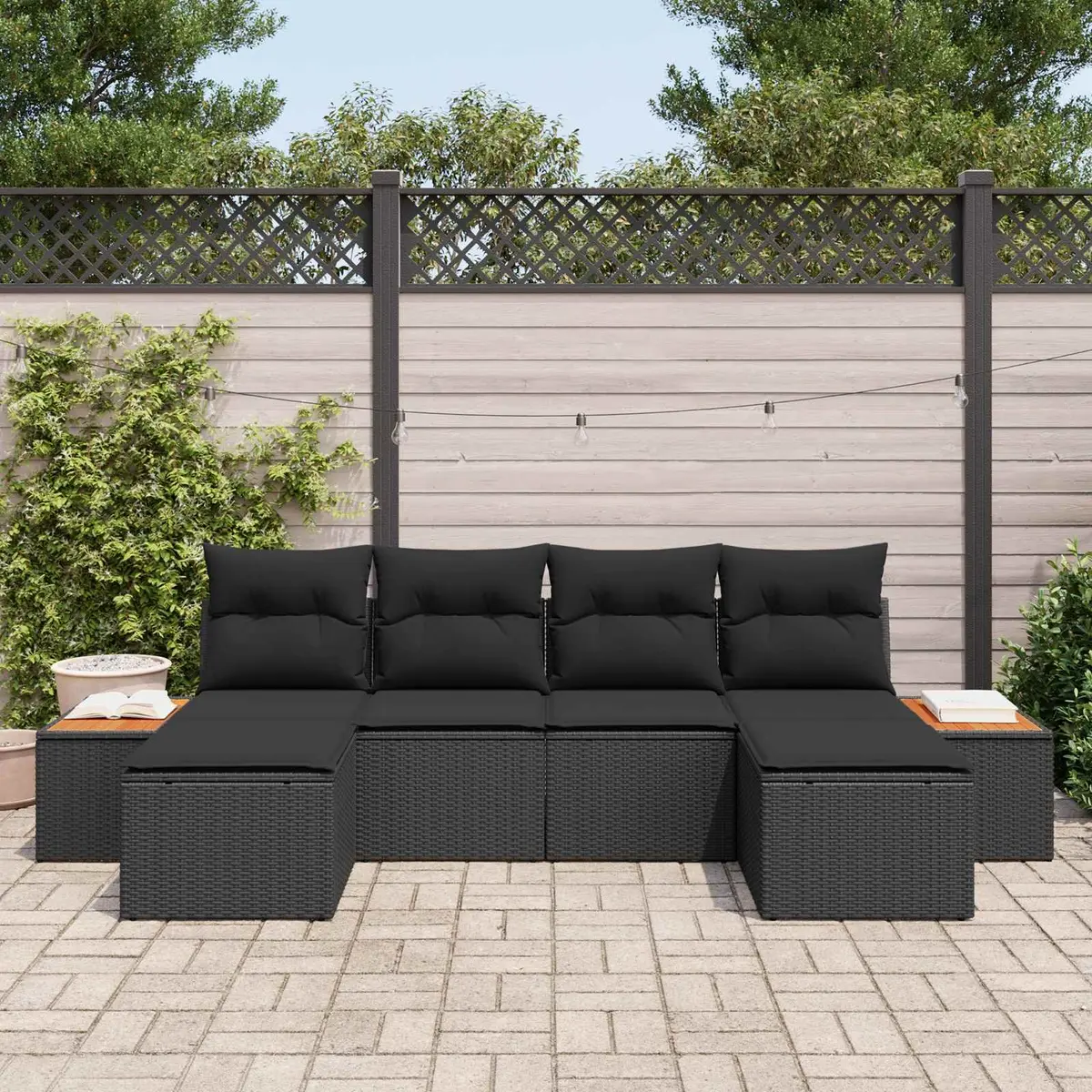 Outdoor Garden Sofa Set Modular Black Poly Rattan 6 Piece