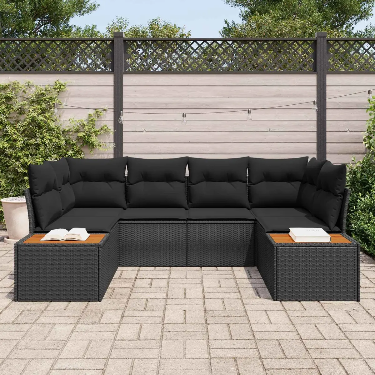 Outdoor Sofa Set 6 Piece Modular Garden Seating Black Poly Rattan Furniture