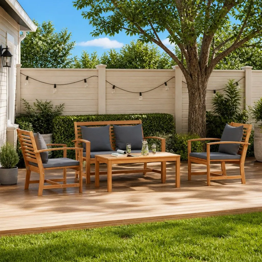 Garden Sofa Set Contemporary 4 Piece Outdoor Seating Brown