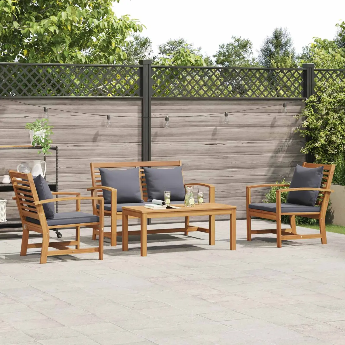 Garden Sofa Set Contemporary 4 Piece Outdoor Seating Brown