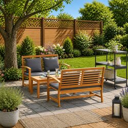 Garden Sofa Set 3 Pieces Outdoor Furniture Teak Wood Brown Seating