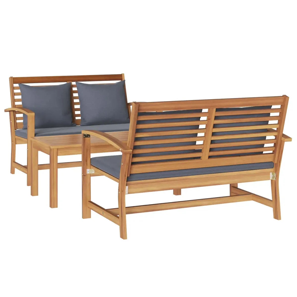 Garden Sofa Set Teak Wood Brown 3 Piece Outdoor Furniture