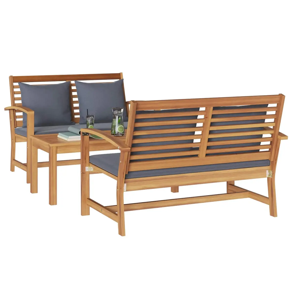 Garden Sofa Set Teak Wood Brown 3 Piece Outdoor Furniture
