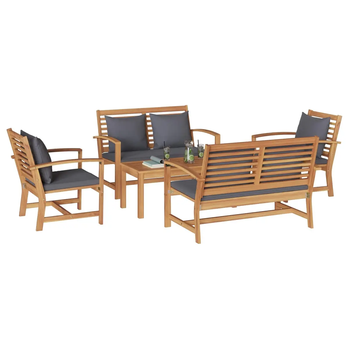 Garden Sofa Set 5 Piece Outdoor Furniture Patio Seating Contemporary Brown