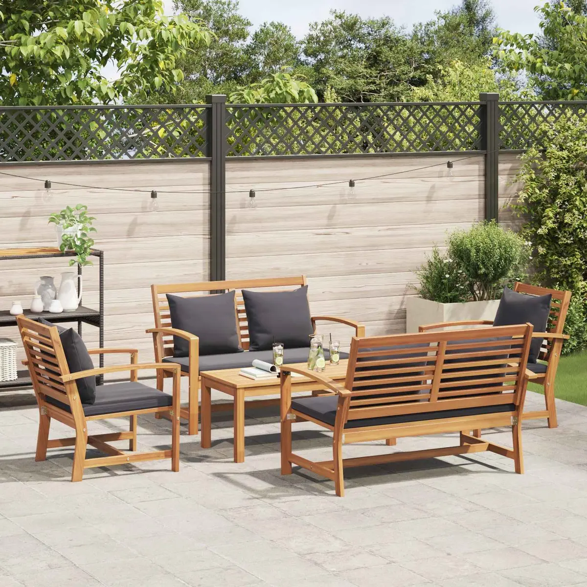 Garden Sofa Set 5 Piece Outdoor Furniture Patio Seating Contemporary Brown