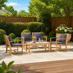 Garden Sofa Set 5 Pieces Outdoor Seating Patio Furniture Brown Modern