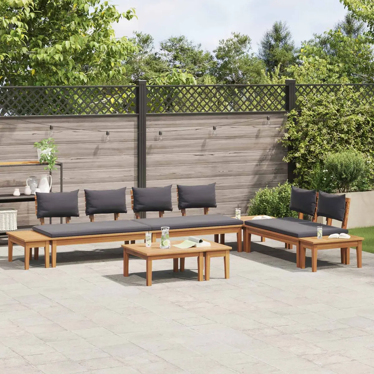 Garden Sofa Set Modern Outdoor Furniture 5 Pieces Brown Grey