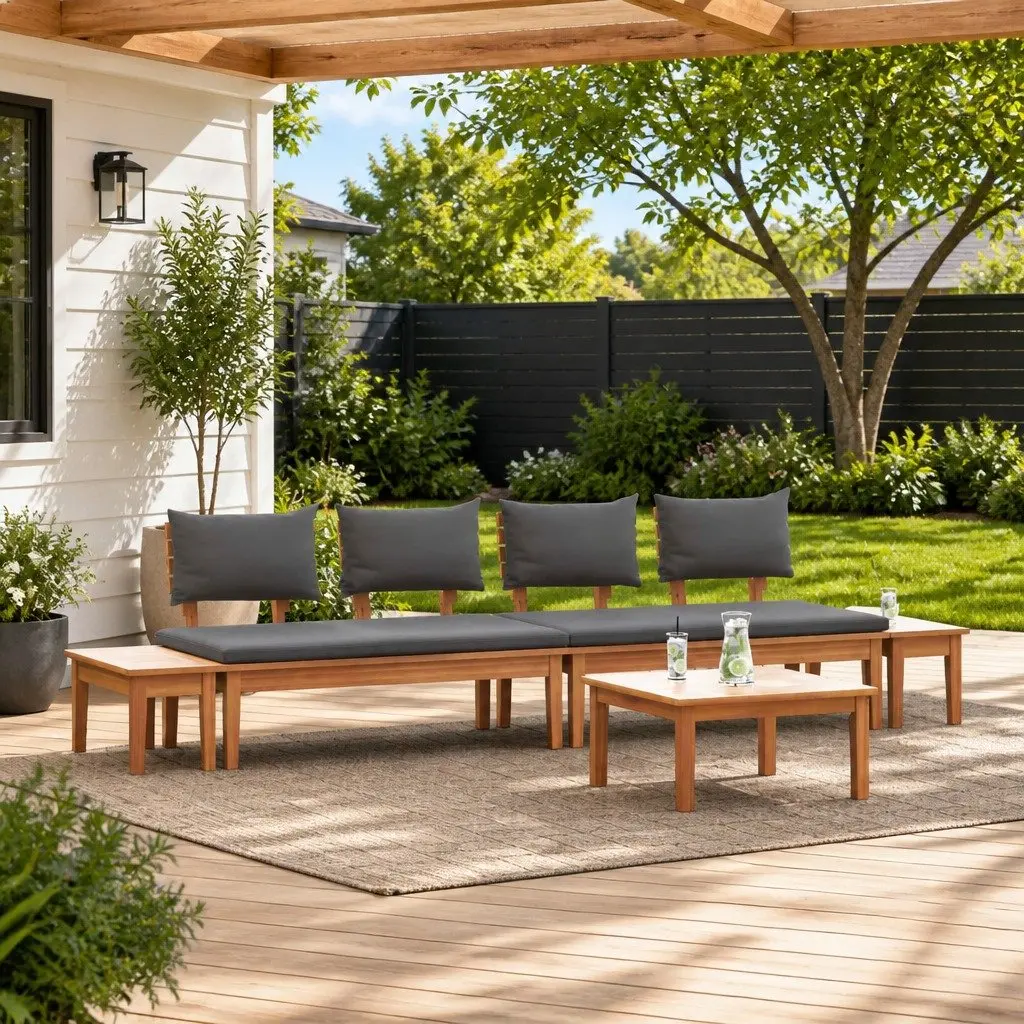 Garden Sofa Set Modern Outdoor Furniture 5 Pieces Brown Grey