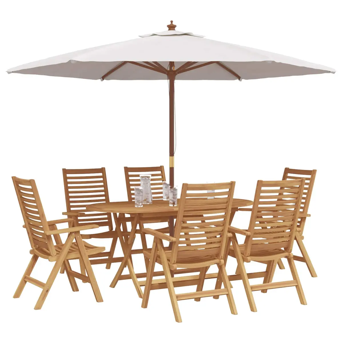 Garden Dining Set Contemporary Brown Teak Wood 7 Piece Outdoor Furniture Table Chairs