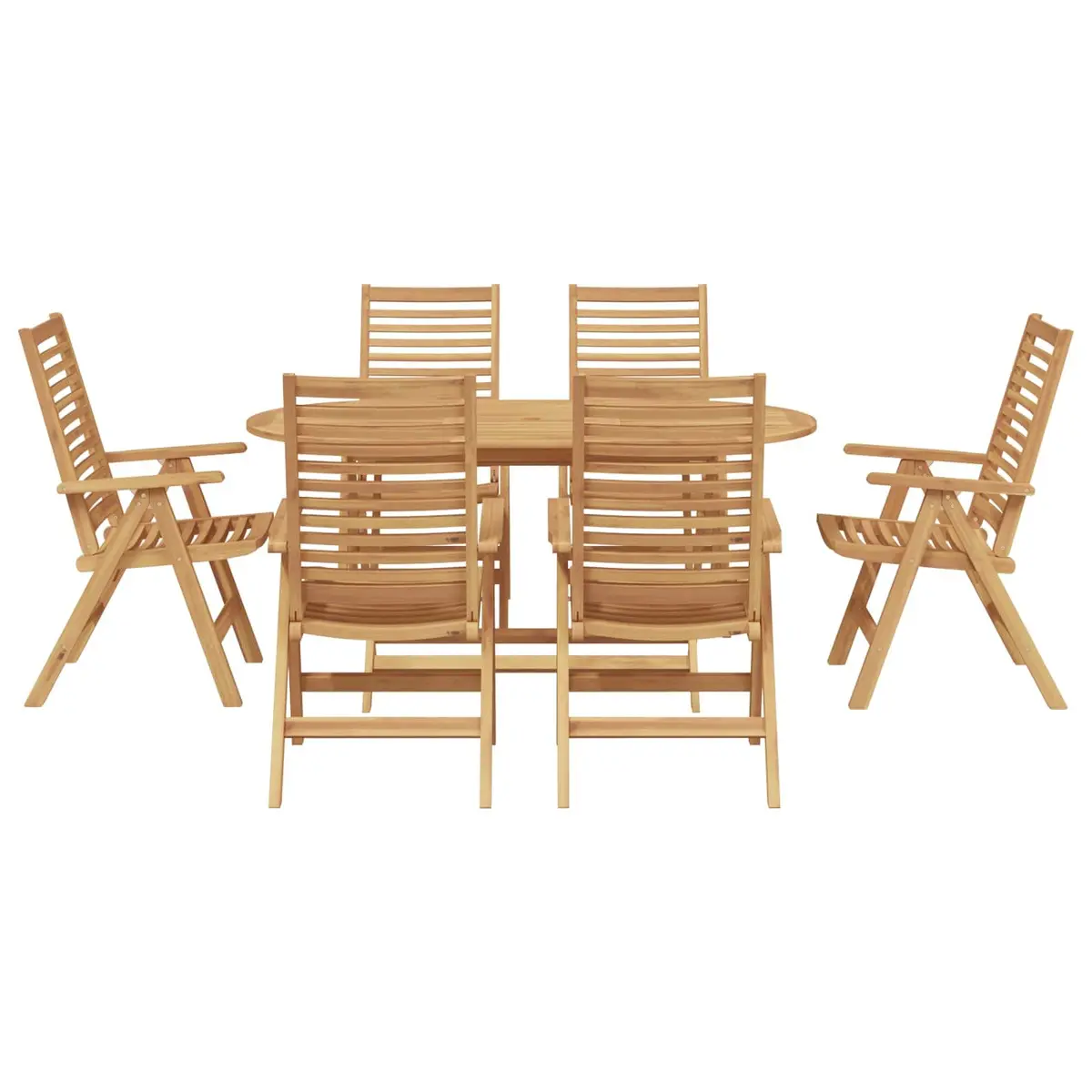 Garden Dining Set Contemporary Brown Teak Wood 7 Piece Outdoor Furniture Table Chairs