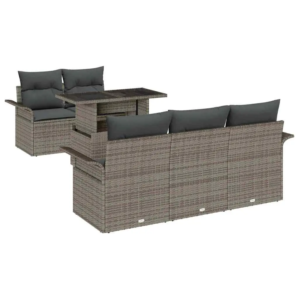 Modular Garden Sofa Set Grey Poly Rattan 6 Pieces Outdoor Furniture