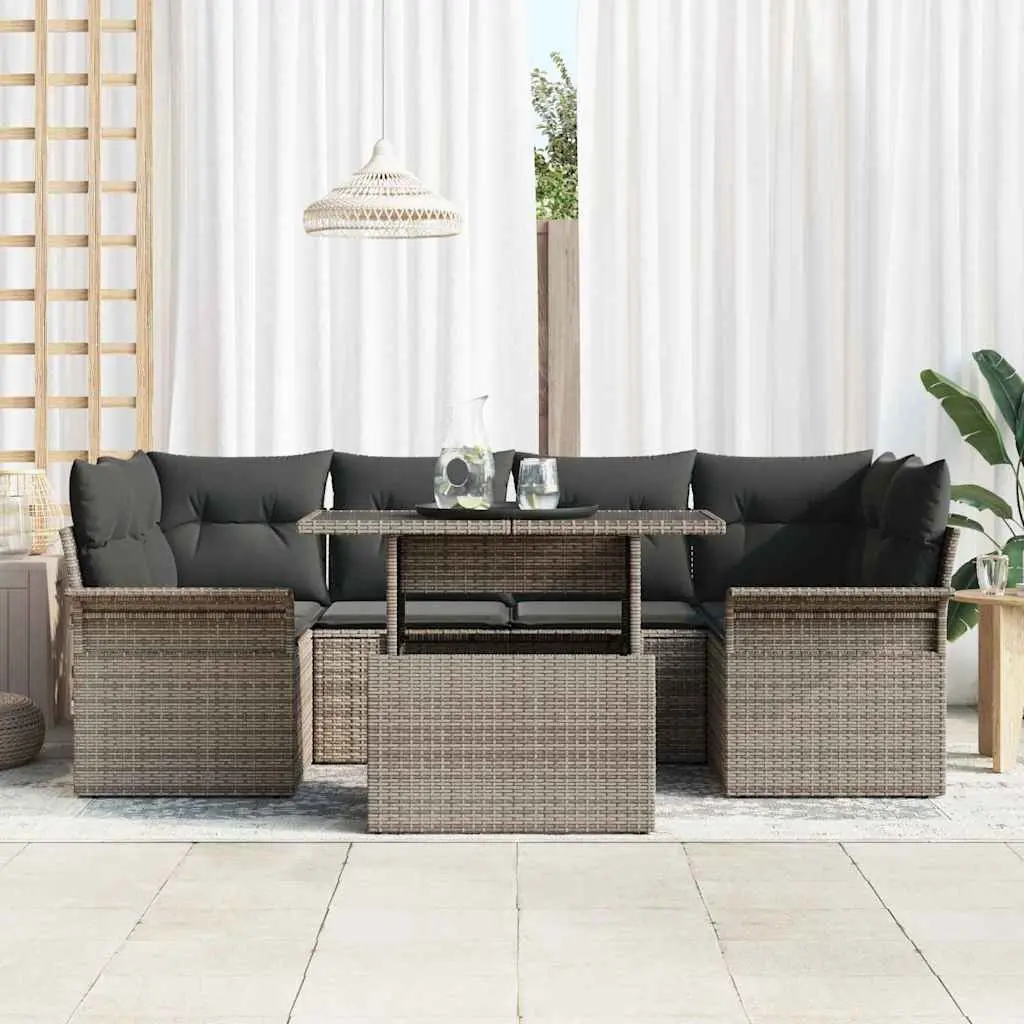 Garden Sofa Set Modular Outdoor Furniture Poly Rattan Grey 7 Piece