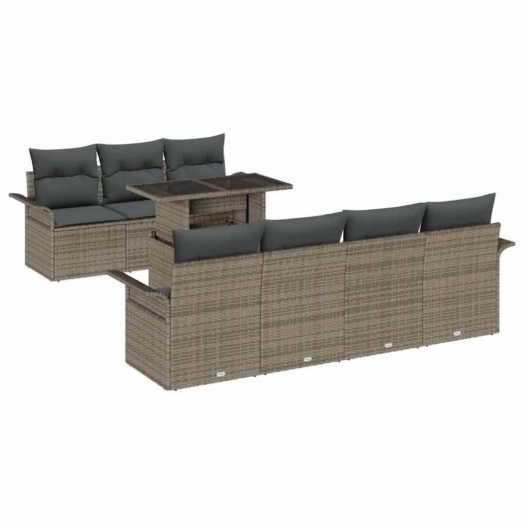 Grey Poly Rattan Garden Sofa Set 8 Piece Modular Outdoor Furniture with