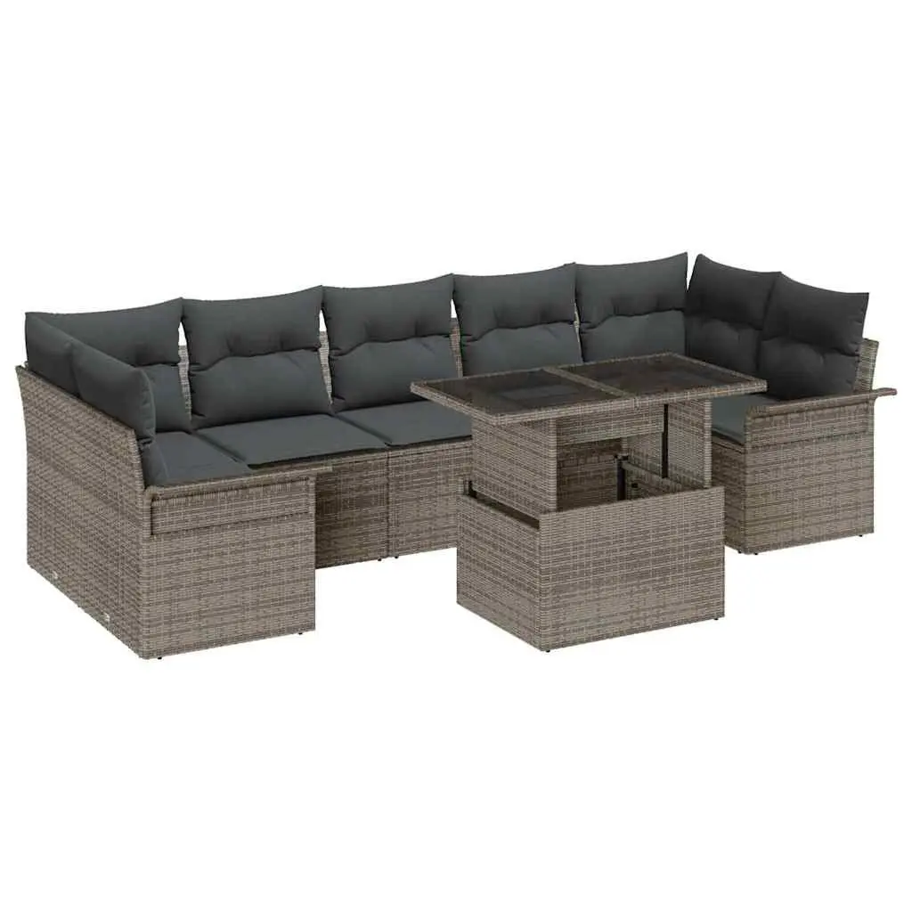 Garden Sofa Set Outdoor Lounge 8 Piece Grey Modular Poly Rattan with Cushions