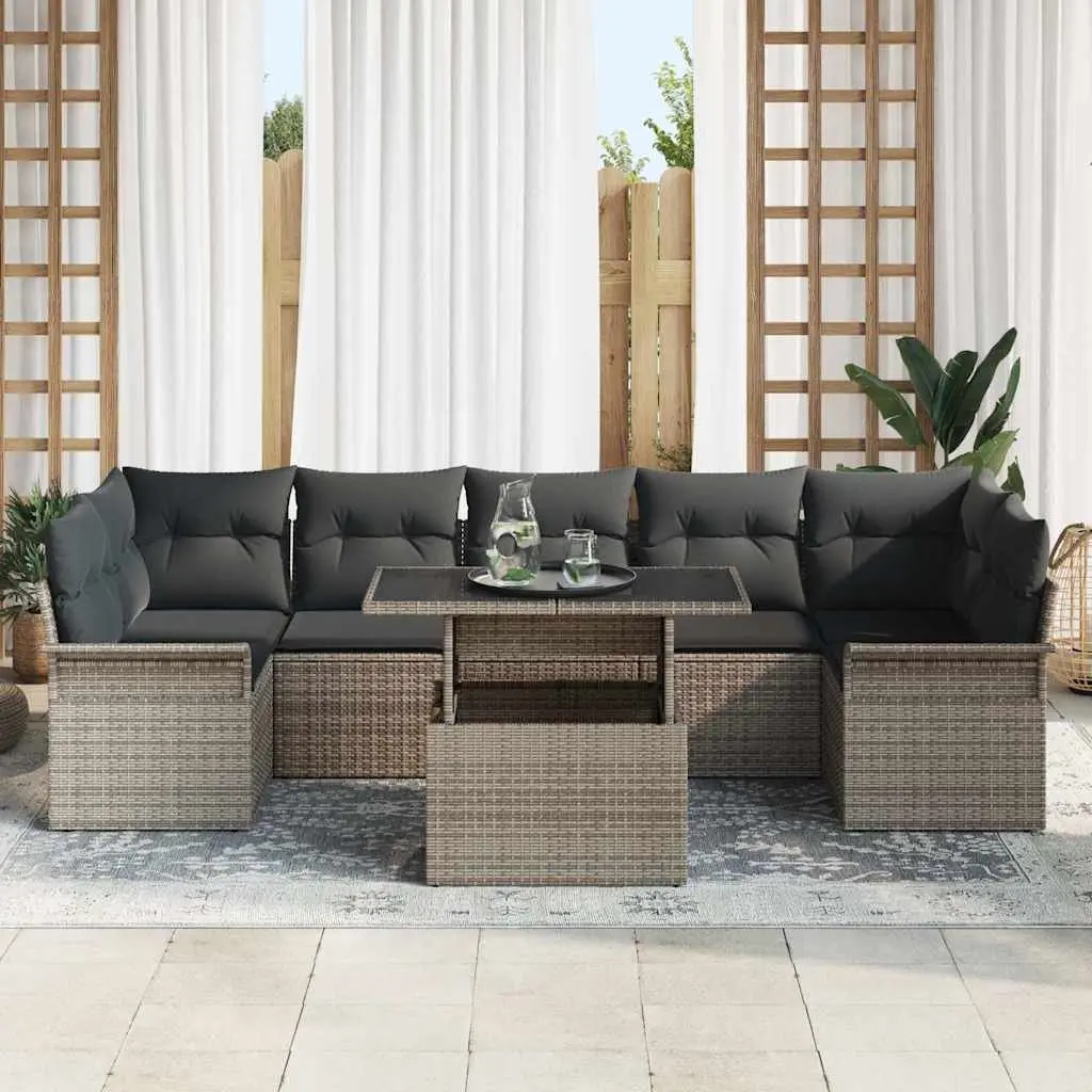 Garden Sofa Set Outdoor Lounge 8 Piece Grey Modular Poly Rattan with Cushions