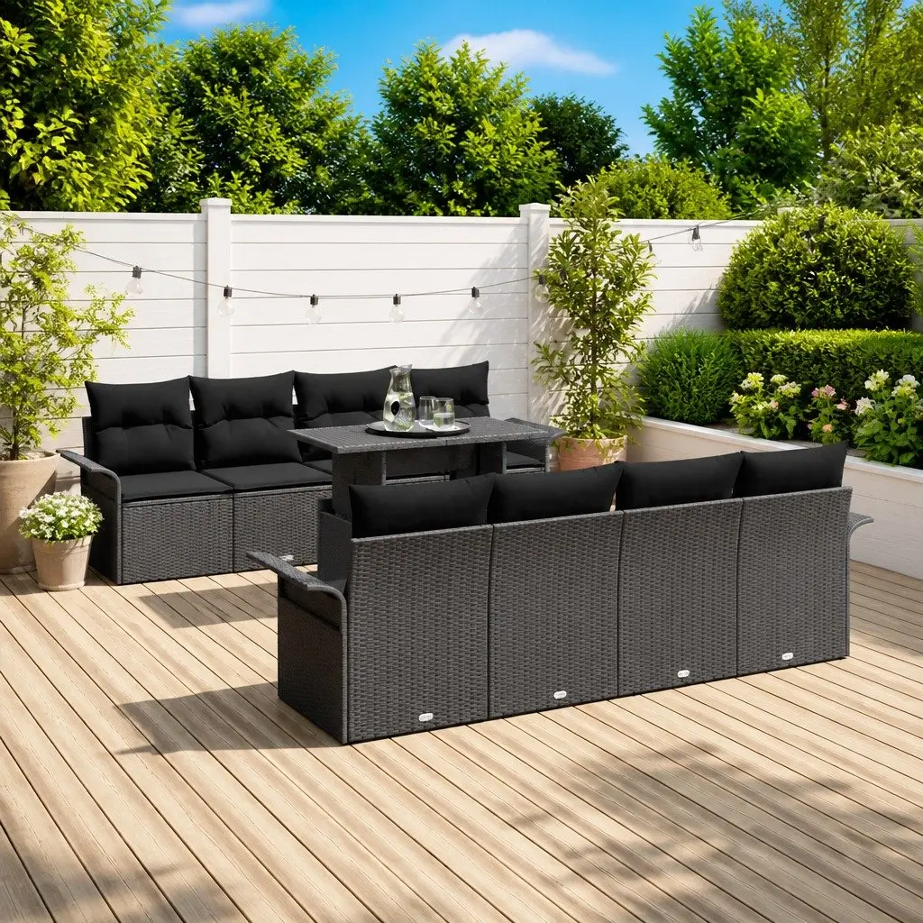 Modular Garden Sofa Set 9 Piece Black Poly Rattan Outdoor Furniture