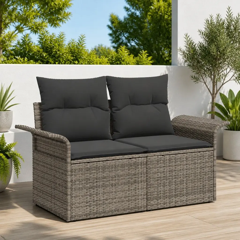 Outdoor Furniture Set 6 Piece Modular Grey Poly Rattan Garden Sofa with Cushions