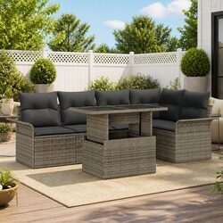 Garden Sofa Set 6 Pcs Modular Outdoor Furniture Grey Poly Rattan with Cushions