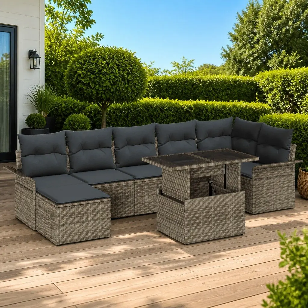 Modular Garden Sofa Set Flexible Arrangement 8 Pieces Grey Poly Rattan