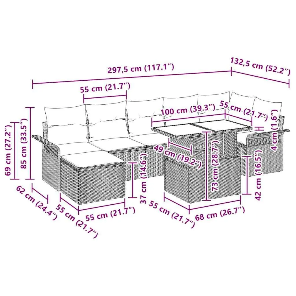 Modular Garden Sofa Set Flexible Arrangement 8 Pieces Grey Poly Rattan