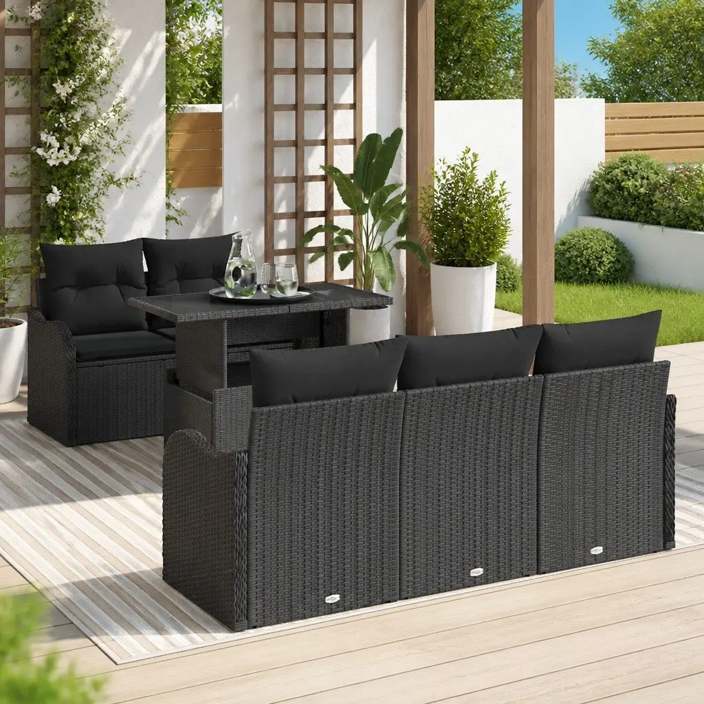 6-Piece Outdoor Garden Sofa Set in Black