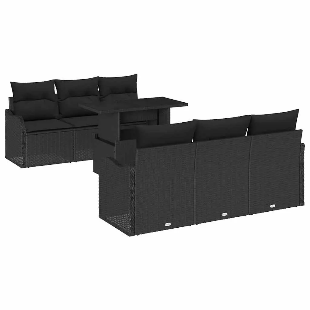 Modular Outdoor Sectional Sofa Set 7 Pieces with Cushions Black Poly Rattan