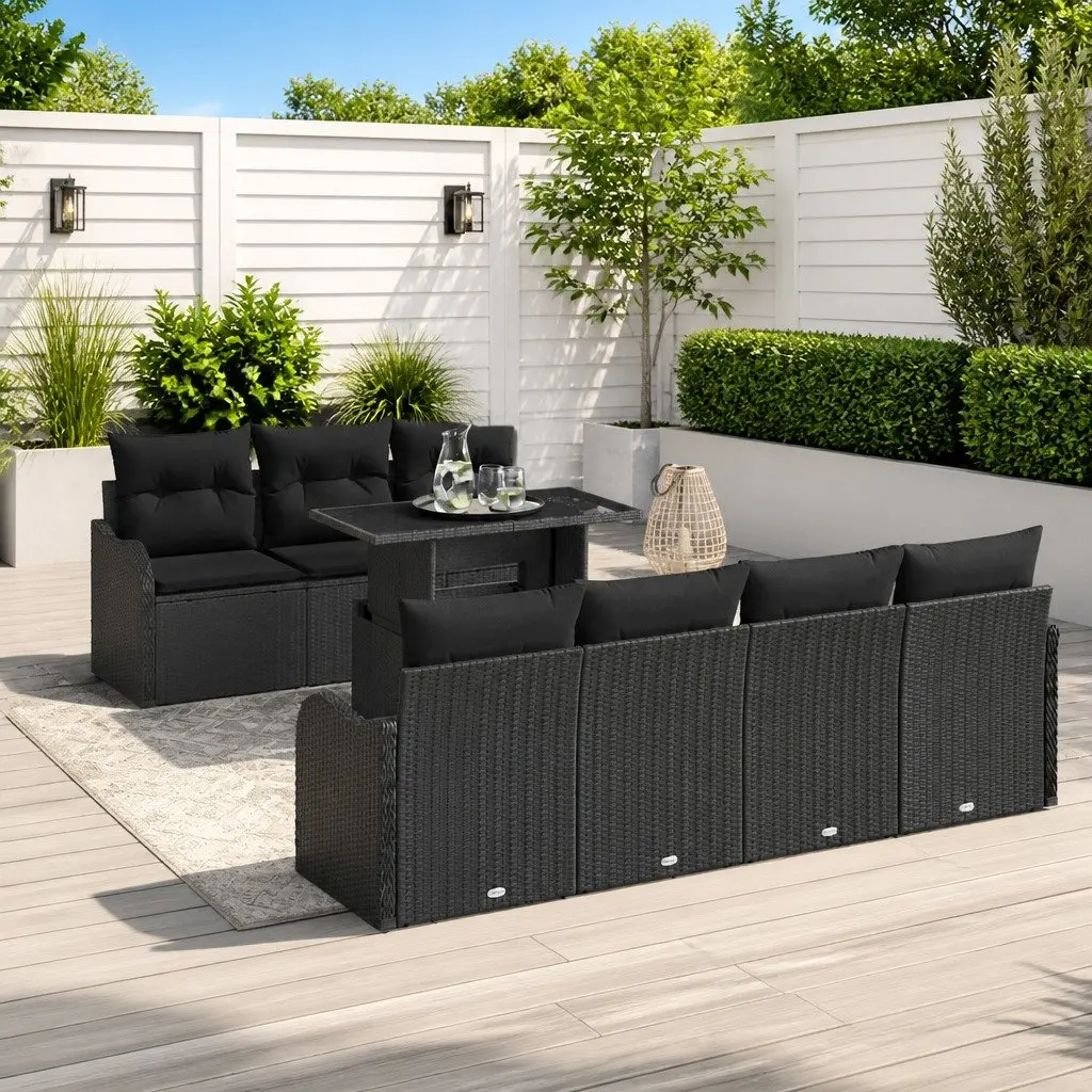 Outdoor Garden Sofa Set 8 Pieces Modular Patio Seating Black Poly Rattan