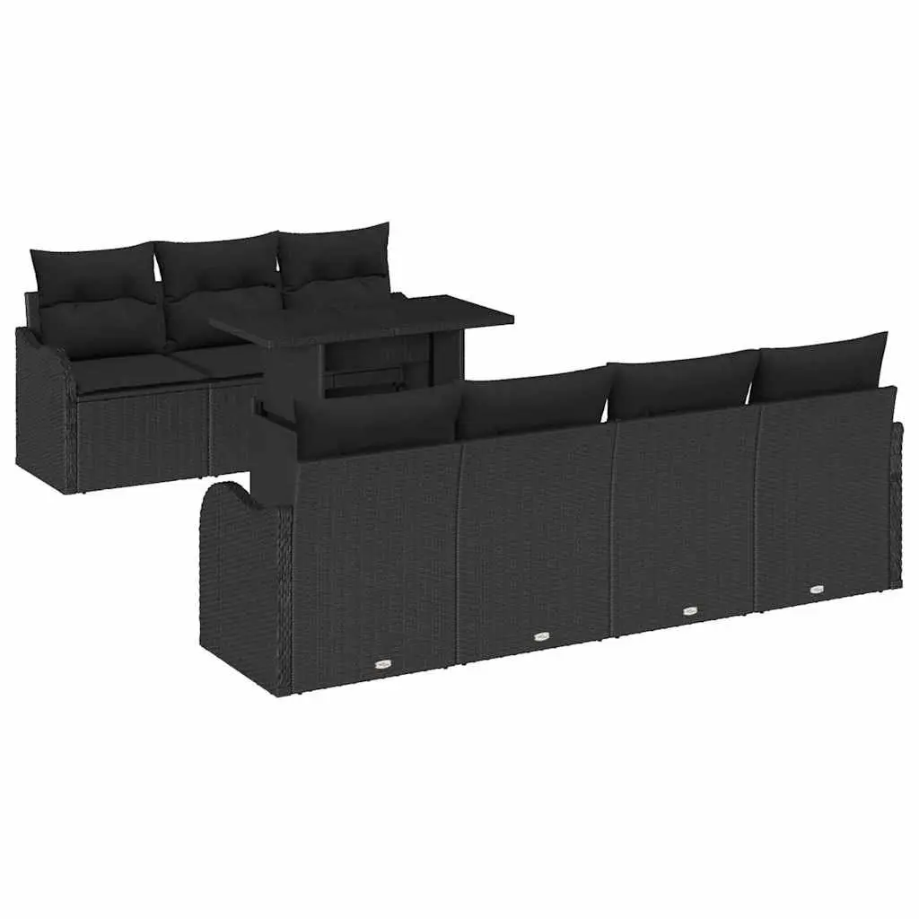 Outdoor Garden Sofa Set 8 Pieces Modular Patio Seating Black Poly Rattan