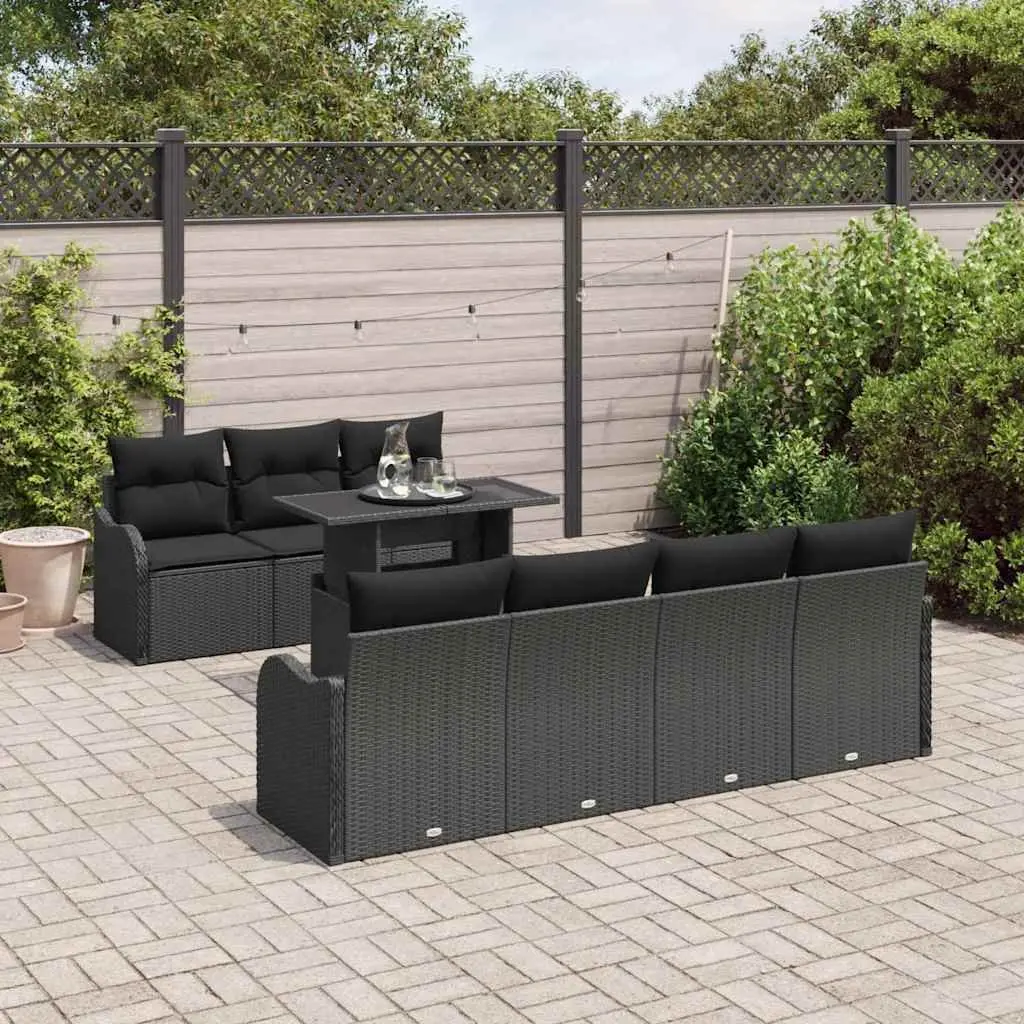 Outdoor Garden Sofa Set 8 Pieces Modular Patio Seating Black Poly Rattan