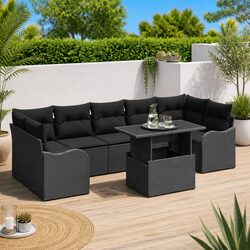 Outdoor Garden Sofa Set 8 Piece Black Poly Rattan Modular Patio Seating with