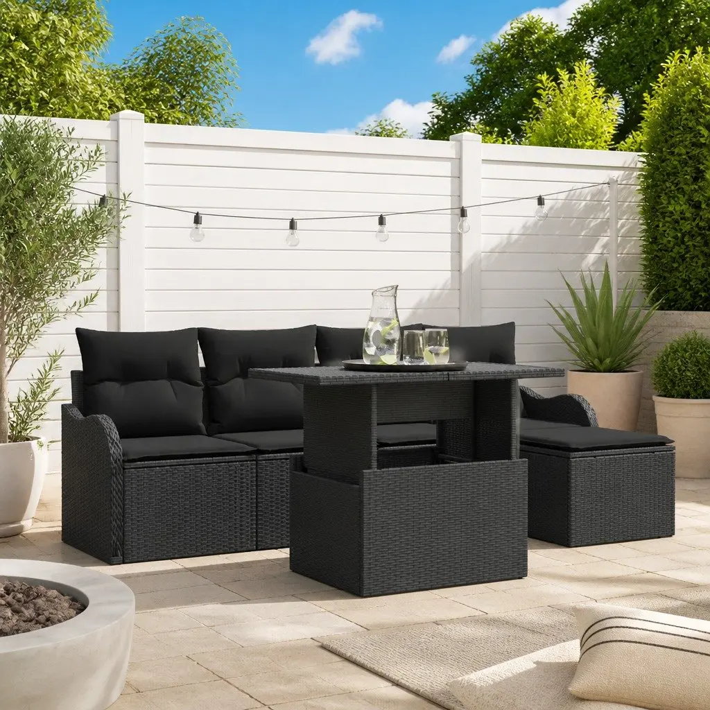 Modular Garden Sofa Set Flexible Outdoor Seating 6 Piece Poly Rattan Black with Cushions