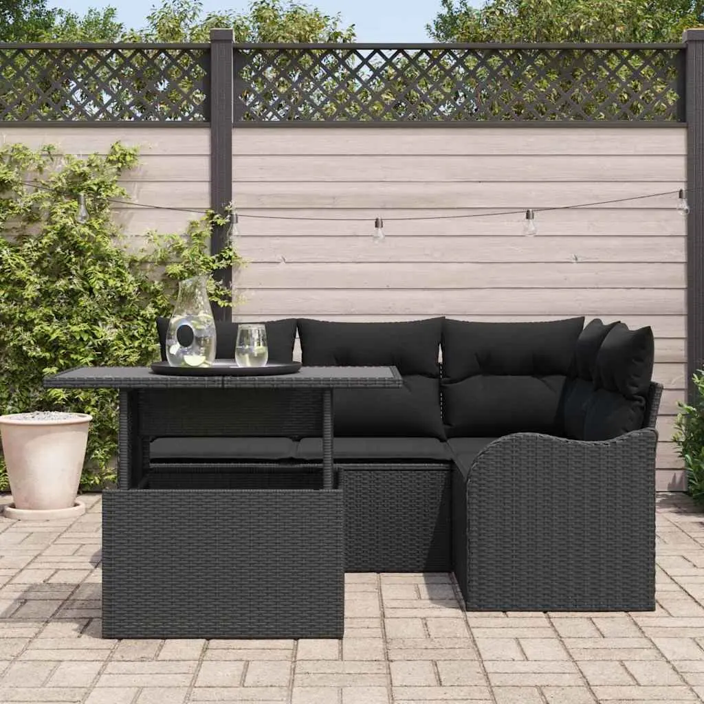 Modular 5 Piece Outdoor Sofa Set Black Poly Rattan with Cushions for Garden and Patio