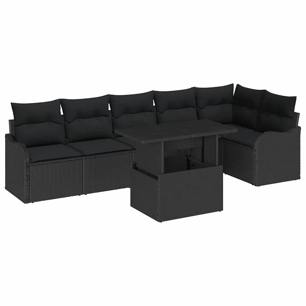Garden Sofa Set 7 pcs Outdoor Seating Black Poly Rattan Modular Lounge with