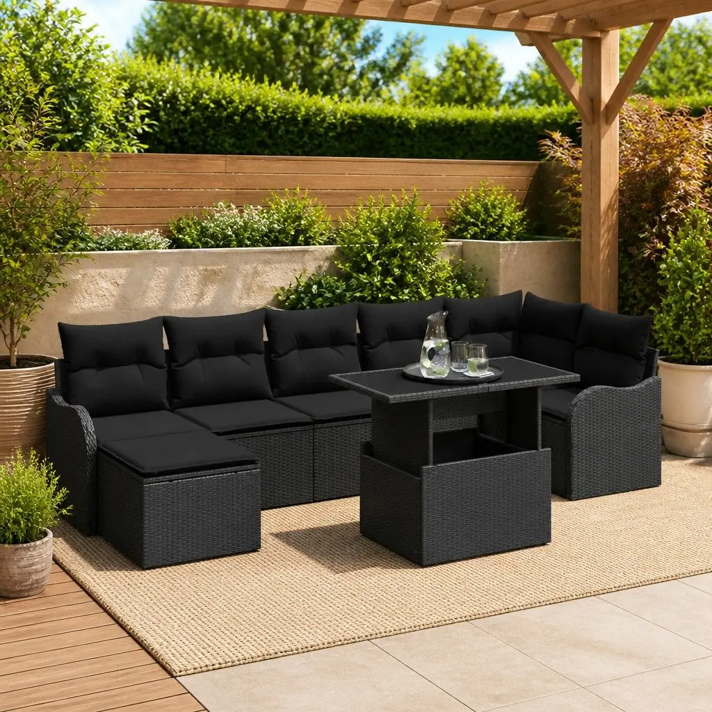 Outdoor Garden Sofa Set Modular Black Poly Rattan 8 Piece Patio Seating