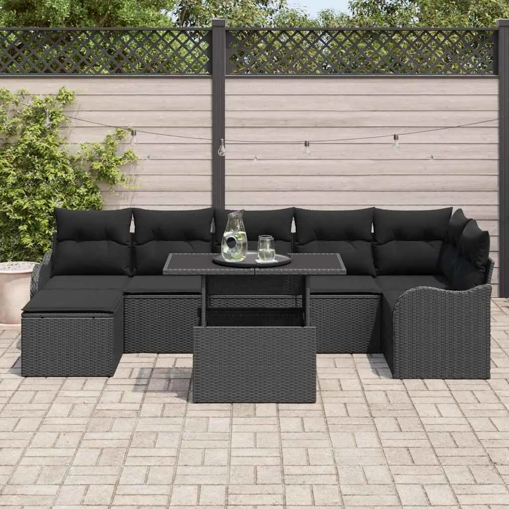 Outdoor Garden Sofa Set Modular Black Poly Rattan 8 Piece Patio Seating