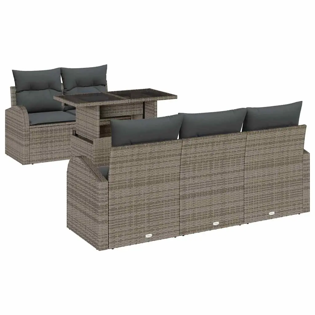 Modular Garden Sofa Set 6pcs Grey Poly Rattan Outdoor Seating with Cushions
