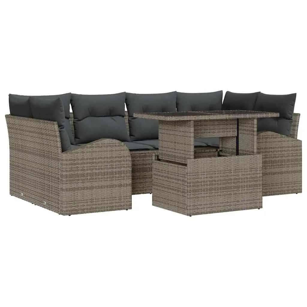Modular Garden Sofa Set Contemporary Grey 7 Pieces with Glass Table Outdoor Seating