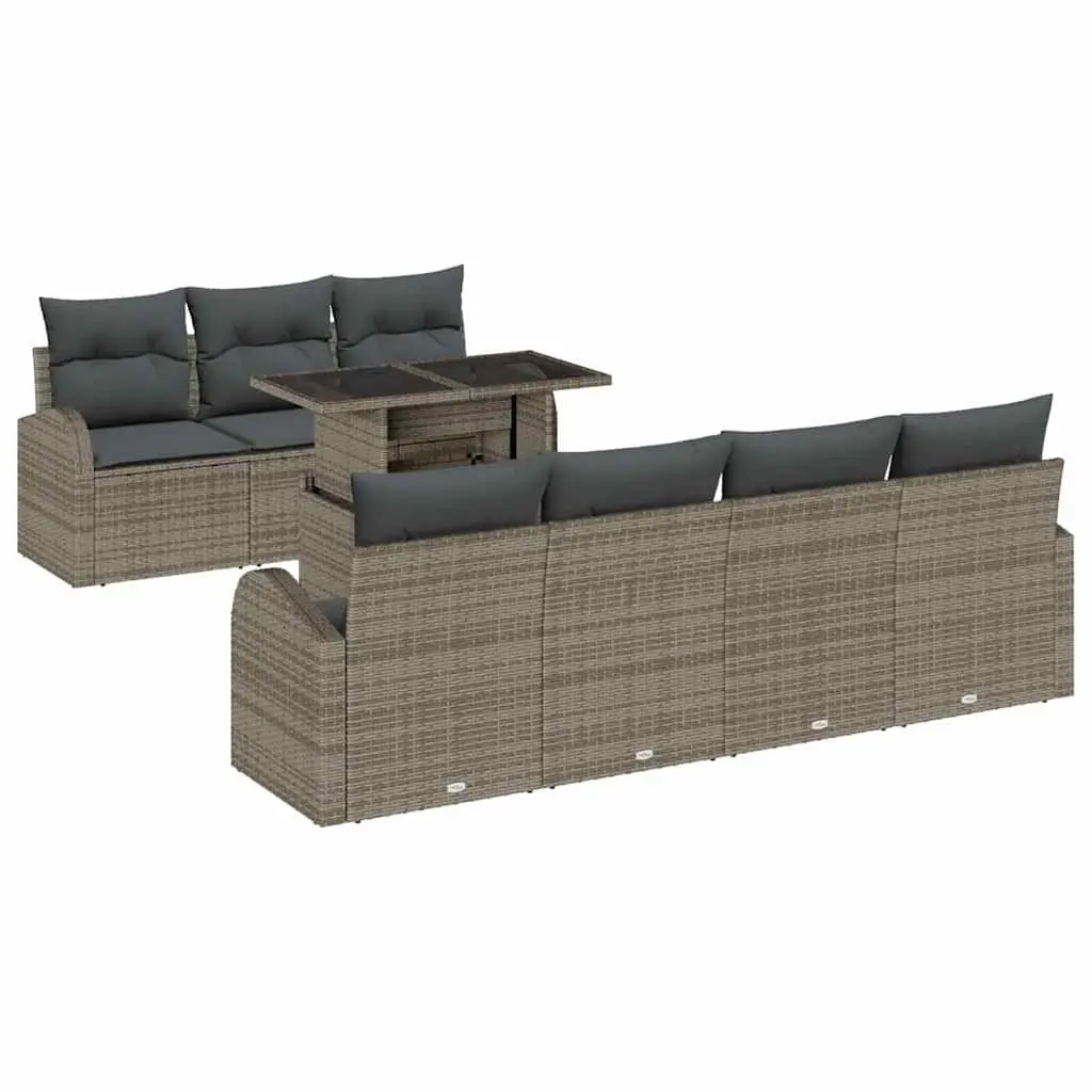 Garden Sofa Set Modular Grey Poly Rattan 8 Piece Outdoor Seating with Cushions