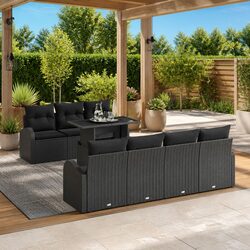 Modular Garden Sofa Set with Cushions 8 Pieces Black Poly Rattan Outdoor Seating