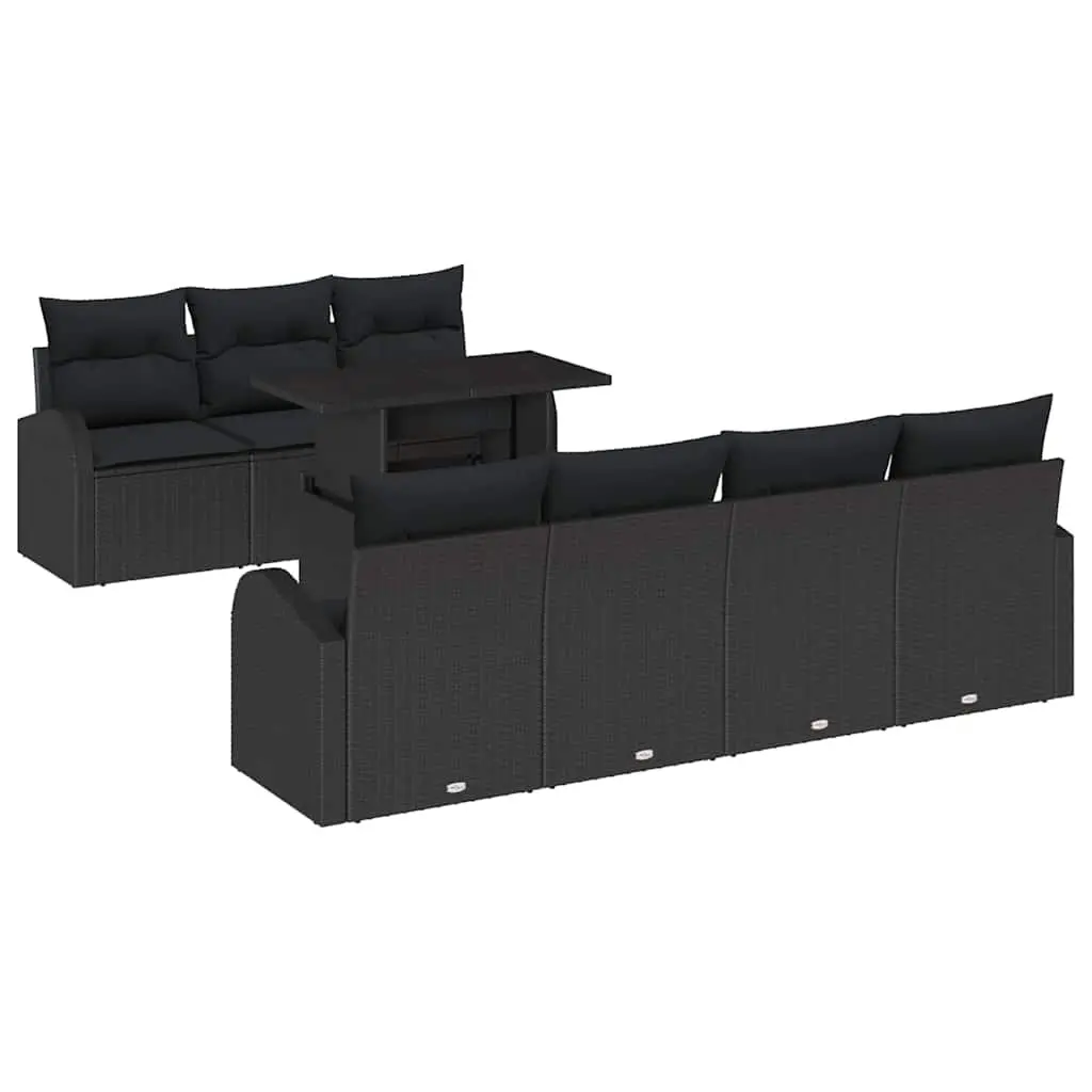 Modular Garden Sofa Set Black Poly Rattan 8 Pieces with Cushions Outdoor Seating