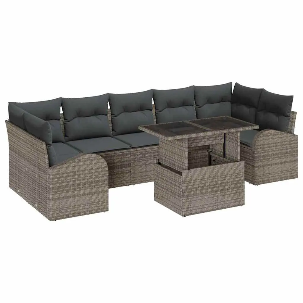 Garden Sofa Set Modular Outdoor Seating Grey Poly Rattan 8 Piece with Cushions