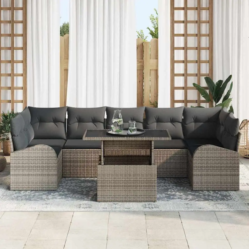Garden Sofa Set Modular Outdoor Seating Grey Poly Rattan 8 Piece with Cushions