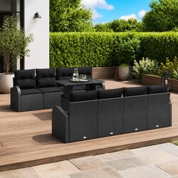 Outdoor Garden Sofa Set 9 Pcs Modular Black Poly Rattan Furniture with Cushions