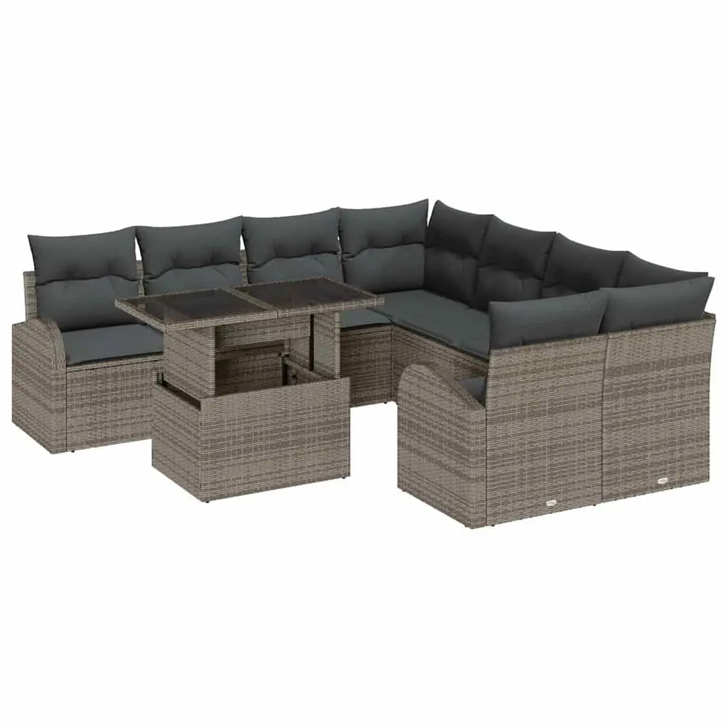 Outdoor Garden Sofa Set 9 Piece Modular Rattan Patio Furniture Grey Cushions