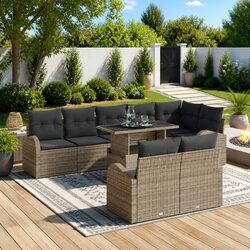 Garden Sofa Set 9 pcs Grey Poly Rattan Modular Outdoor Furniture with Storage