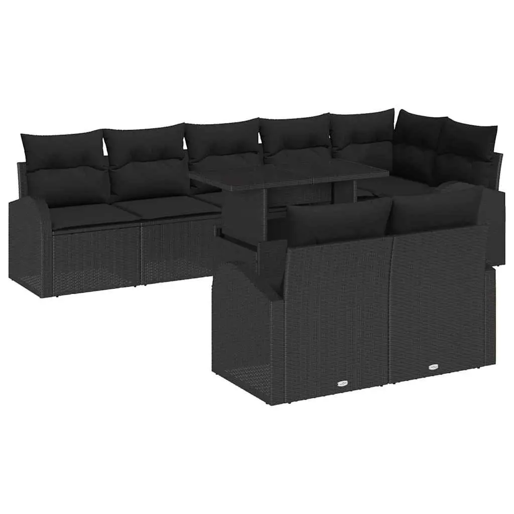 Garden Sofa Set Modular Outdoor Furniture Black Poly Rattan 9 Piece with Cushions